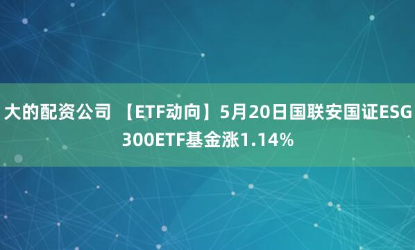 大的配资公司 【ETF动向】5月20日国联安国证ESG300ETF基金涨1.14%